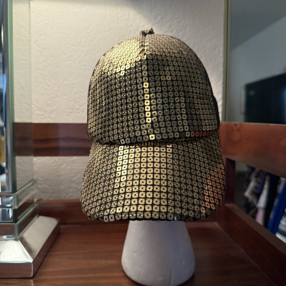 Sequin Baseball Trucker Hat Adjustable Gold Womens - Picture 1 of 7